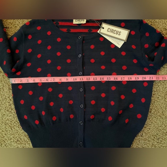 NWT~Vintage Inspired Navy Cardigan Sweater with Red Polka Dots, UK XL-Import!🍒 - Picture 7 of 10